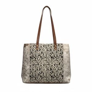 Myra Tote Brown and Black Patterned Tote Bag 17” x 14”